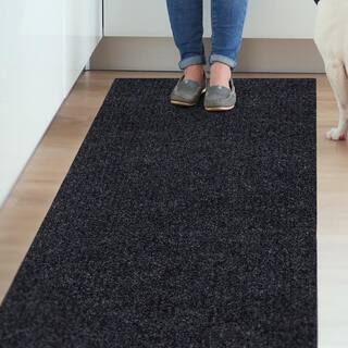 Sweet Home Stores 2 ft. W x 8 ft. L Black Ribbed Waterproof Non-Slip Rubber Back Solid Runner Rug Polypropylene Garage Flooring SH-SRT704-2X8