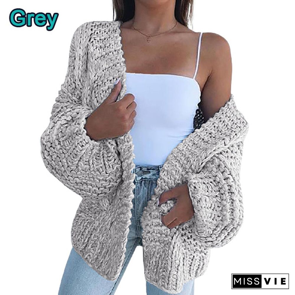 Women's Fashion Cable Knit Cardigans Sweater Solid Color Casual Sweater Coat Winter Long Sleeve Warm Front Open Coat Outerwear