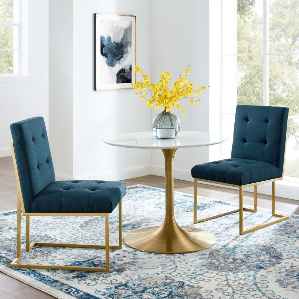 Gold Stainless Steel Upholstered Fabric Dining Accent Chair Set of 2 Gold Azure   Contemporary   Dining Chairs   by Kolibri Decor  Houzz