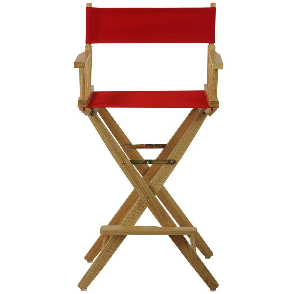 American Trails 30 in. Extra-Wide Natural Wood FrameRed Canvas Seat Folding Directors Chair 206-30032-11