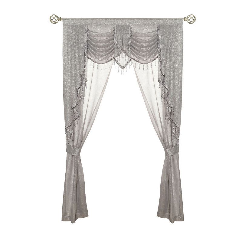 Kate Aurora Ultra Glam Beaded Sparkly Sheer Window in a Bag Curtain Set