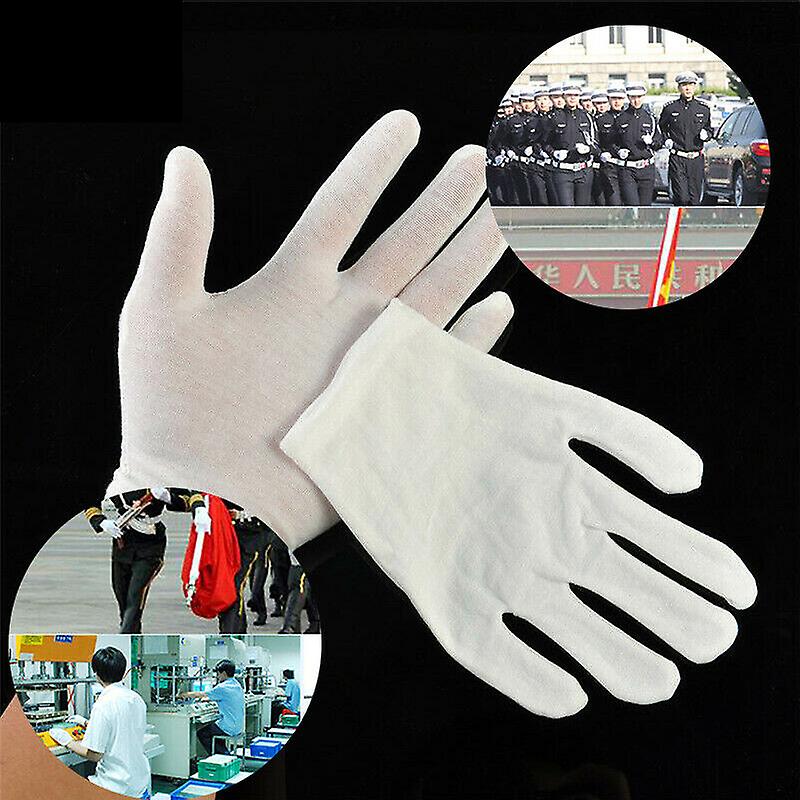 12 Pairs White Soft Cotton Ceremonial Gloves Stretchable Lining For Male Female Serving / Waiters Drivers Coin Jewellery Silver Inspection