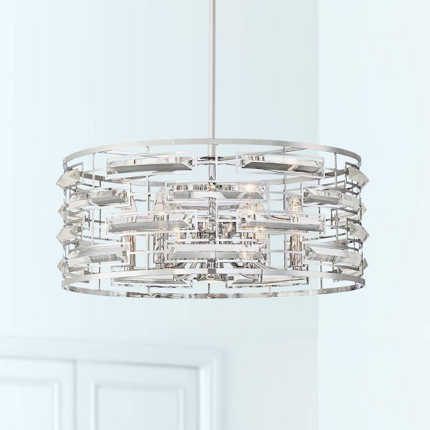 Wide Modern Drum Clear Crystal 6 light Fixture For Dining Room House Foyer Kitchen Island