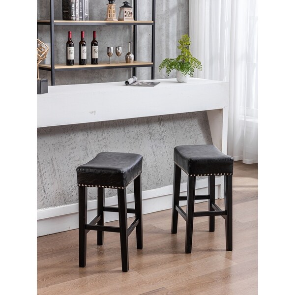 Bar Stools for Kitchen Counter Backless Faux Leather Stools(26 Inch， Set of 2)