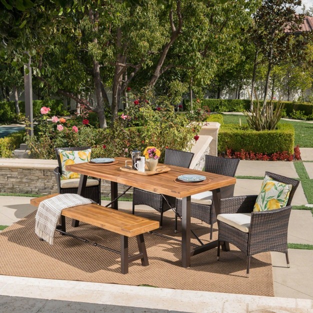 Jennys 6pc Acacia wicker Patio Dining Set Brown Christopher Knight Home