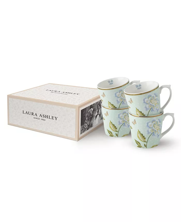 Laura Ashley Heritage Collectables 10 Oz Mint Uni Mugs in Gift Box Set of 4