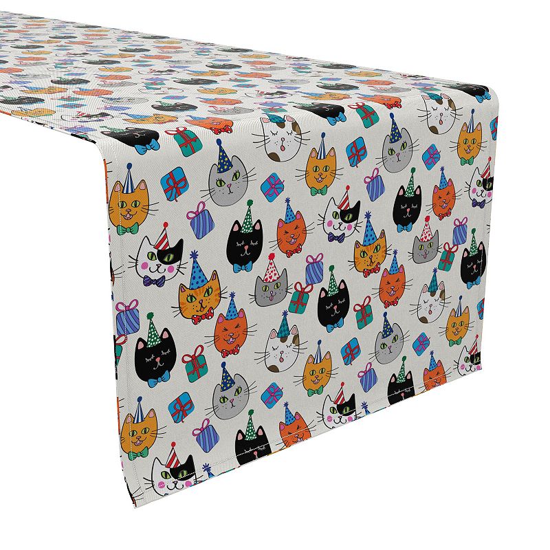 Table Runner， 100% Cotton， 16x72， Happy Birthday Cats