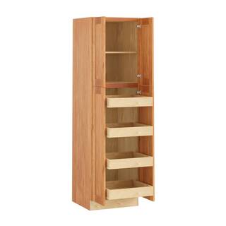 Home Decorators Collection Hargrove Assembled 24x84x24 in. Plywood Shaker Utility Kitchen Cabinet Soft Close 4 rollouts in Stained Cinnamon U242484-4T-HCN