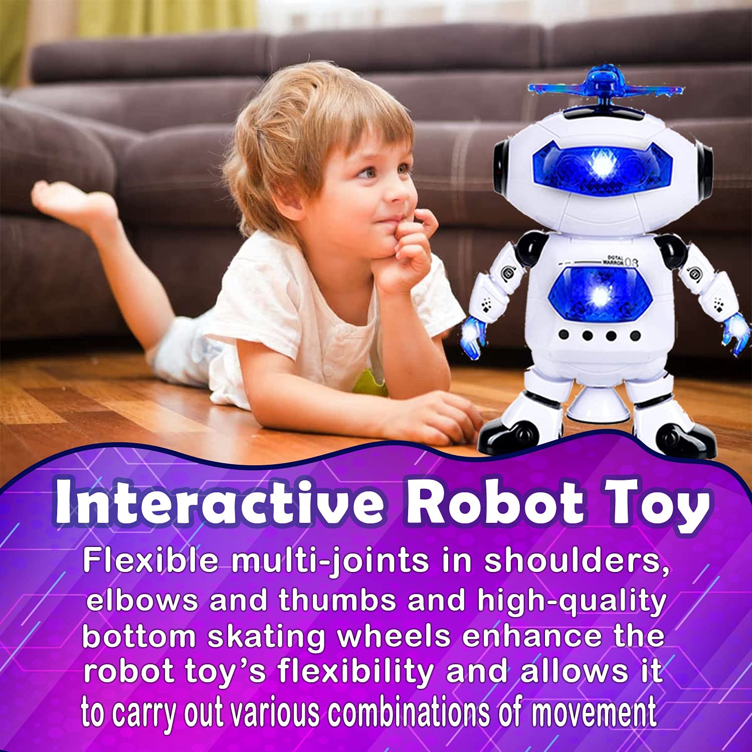 Toysery walking Robot for kids - 360° Body Spinning Dancing Robot Toy with LED Lights Flashing and Music， electronic learning toy robot