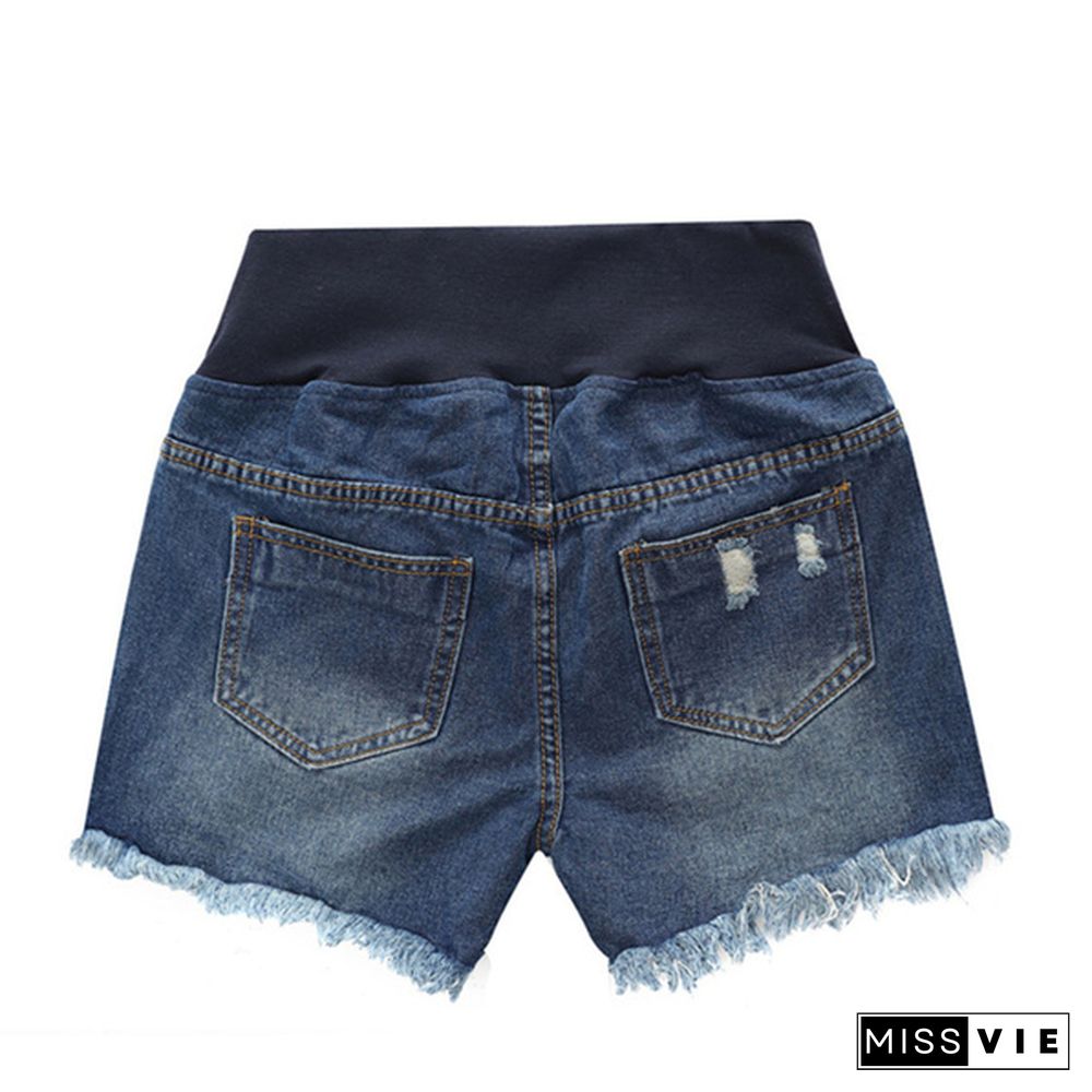 Summer Pregnant Women's Denim Shorts Fashion Belly Loose Shorts Maternity Elastic Shorts