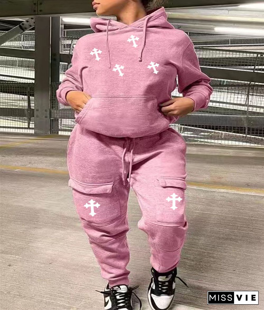 Streetwear Loose Hooded Tops Cargo Sweatpants Suit