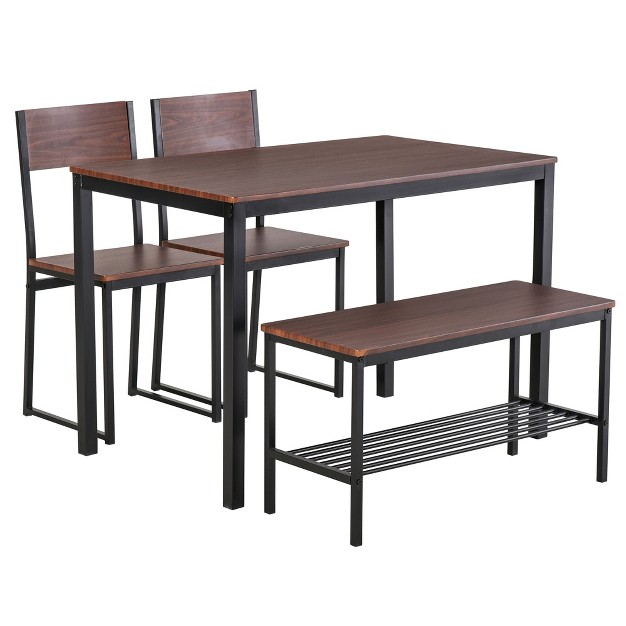 Homcom Industrial 4 Piece Dining Room Table Set With Bench Wooden Kitchen Table And Chairs W Storage Rack For Kitchen Dinette Black brown