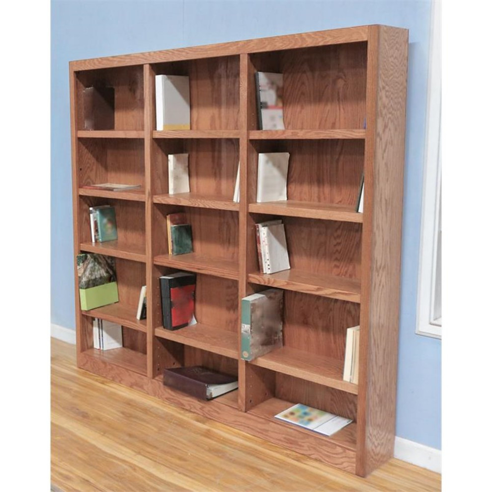 Home Square 72 quotTall 15 Shelf Triple Wide Wood Bookcase in Cherry   Set of 2   Transitional   Bookcases   by Homesquare  Houzz