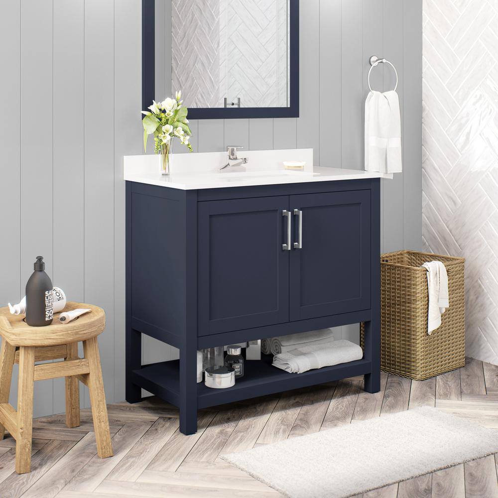 OVE Decors Vegas 36 in. W x 19 in. D x 34.5 in. H Bathroom Vanity in Midnight Blue with White Engineered Stone Vanity Top 15VVA-VEGA36-04