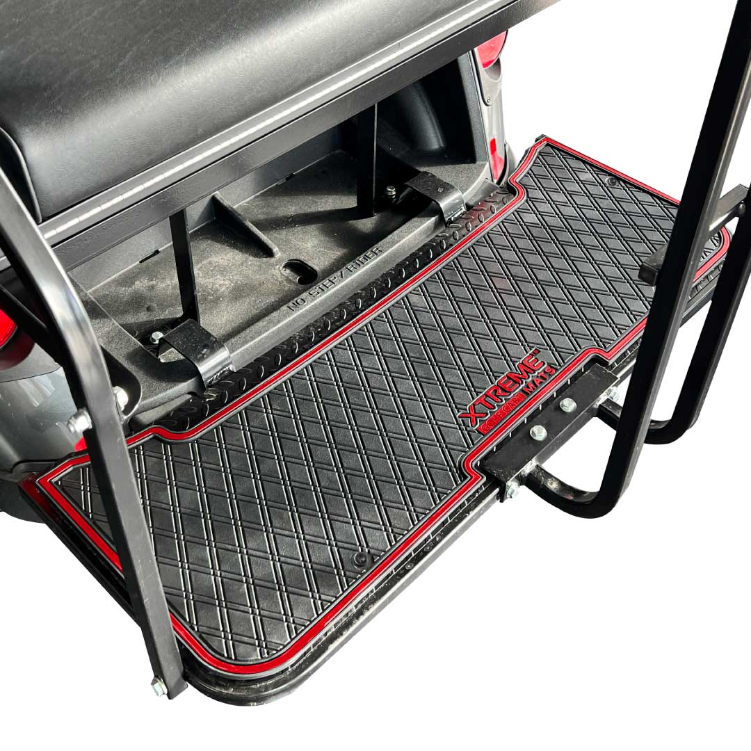 Xtreme Mats E-Z-GO Golf Cart Floor Mats for Rear Seat Kits and Rear Facing Foot Rests - Fits Select E-Z-GO RXV and TXT Rear Seat Kits - Red Trim