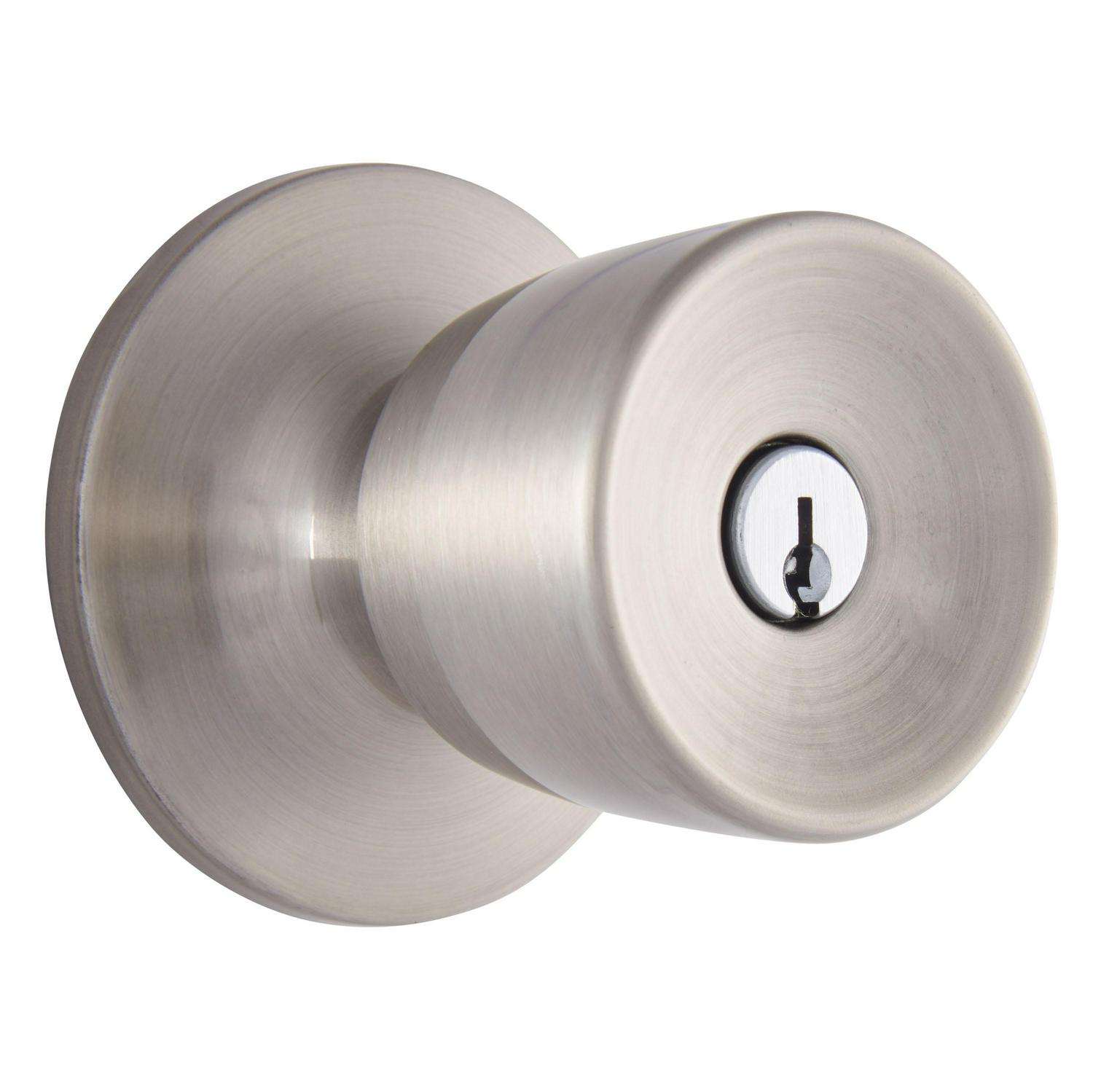 Brinks Keyed Entry Tulip Doorknob and Deadbolt Combo， Satin Nickel Finish， Twin Pack