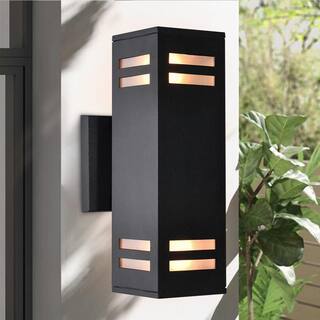 RRTYO 2-Light Matte Black Outdoor Wall Lamp Waterproof Wall Lantern Exterior Sconce Light Fixture for Patio Courtyards Villa 81010000032818