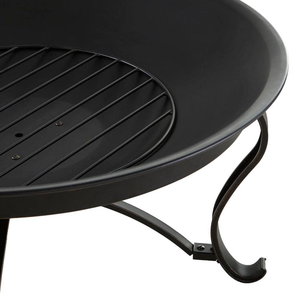 Hampton Bay Sadler 30 in x 19 in Round Steel Wood Burning Fire Pit in Rubbed Bronze