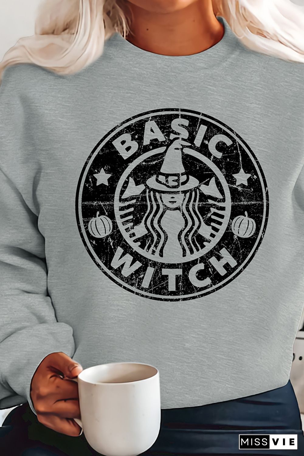 Basic Witch Print O-neck Long Sleeve Sweatshirts Women Wholesale