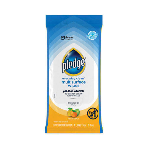 SC Johnson Pledge Multi-Surface Cleaner Wet Wipes | Cloth， 7 x 10， Fresh Citrus， 25