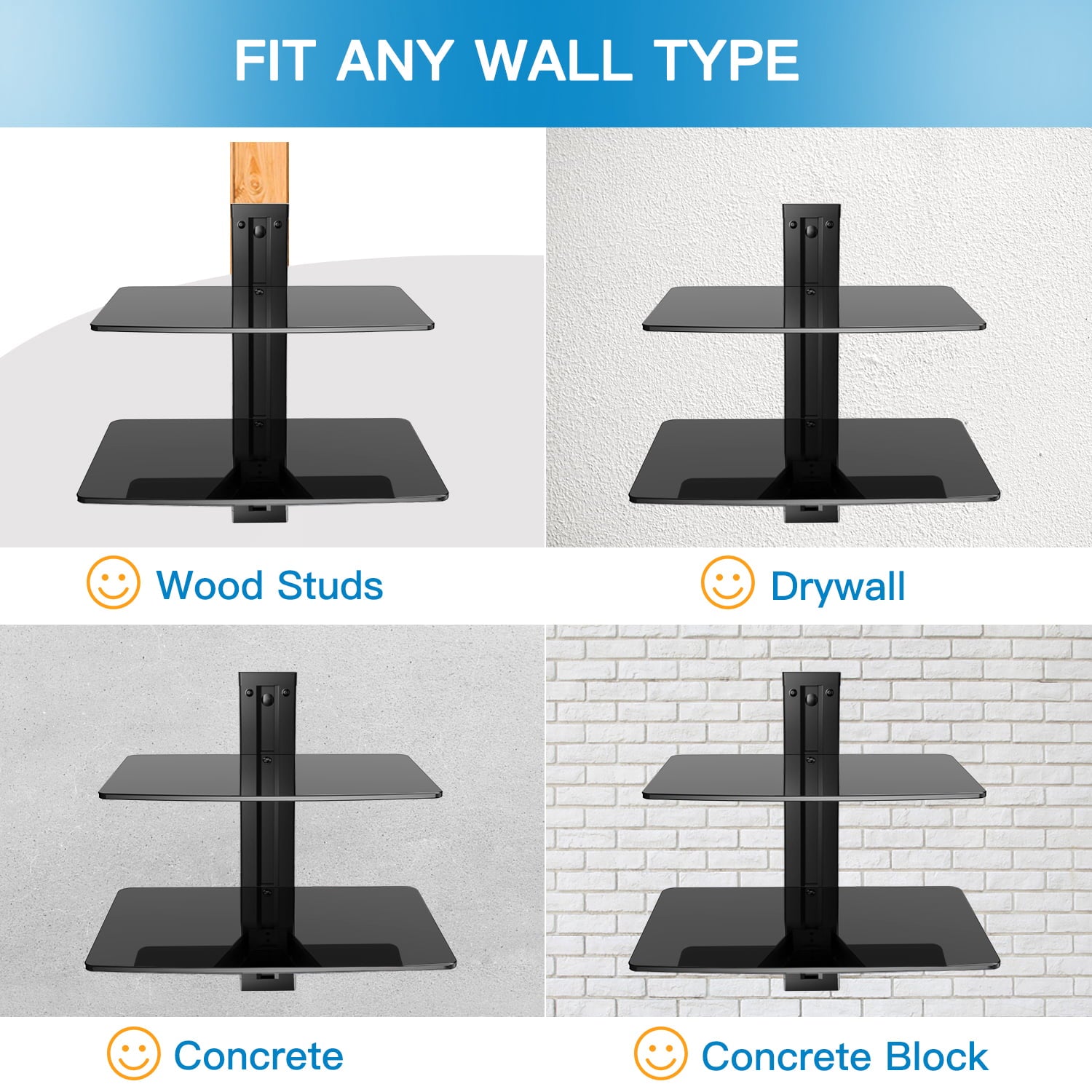 Floating AV Shelf Double Wall Mount TV Shelf - Holds up to 17.6lbs - DVD DVR Component Shelf - Perfect for Xbox, Projector, WiFi Router, Game Console and Cable Box