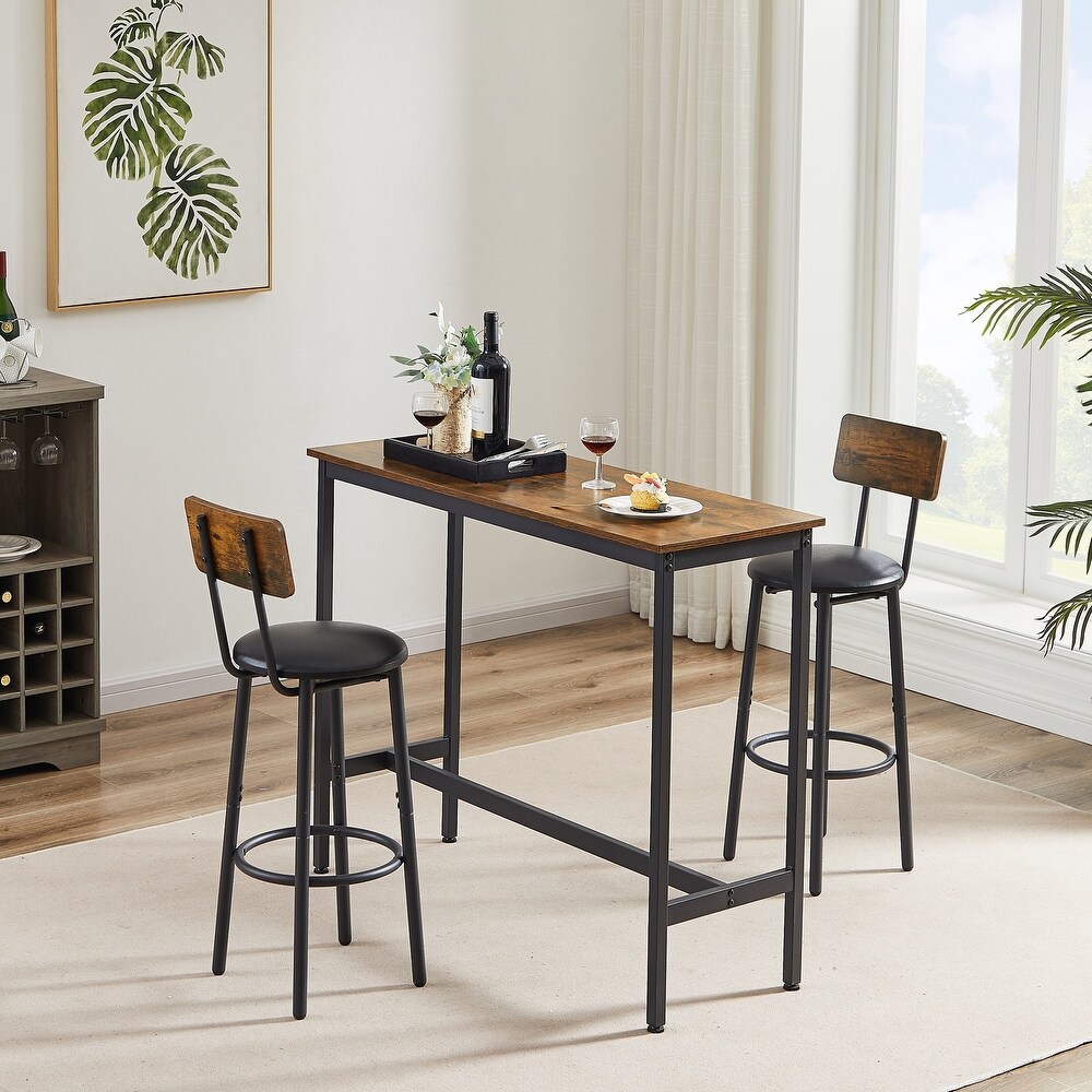 3pcs Industrial Style Bar Table Set with 2 PU Soft Seat Bar Stools