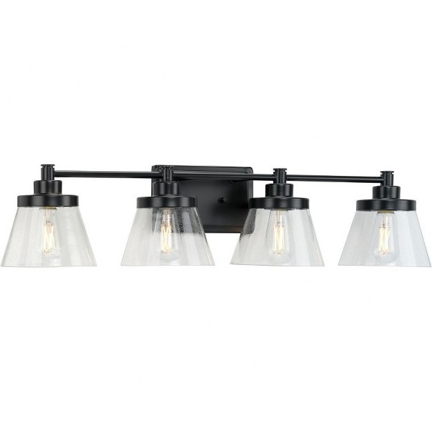 Progress Lighting Hinton 4 light Bath Vanity Matte Black Clear Seeded Glass