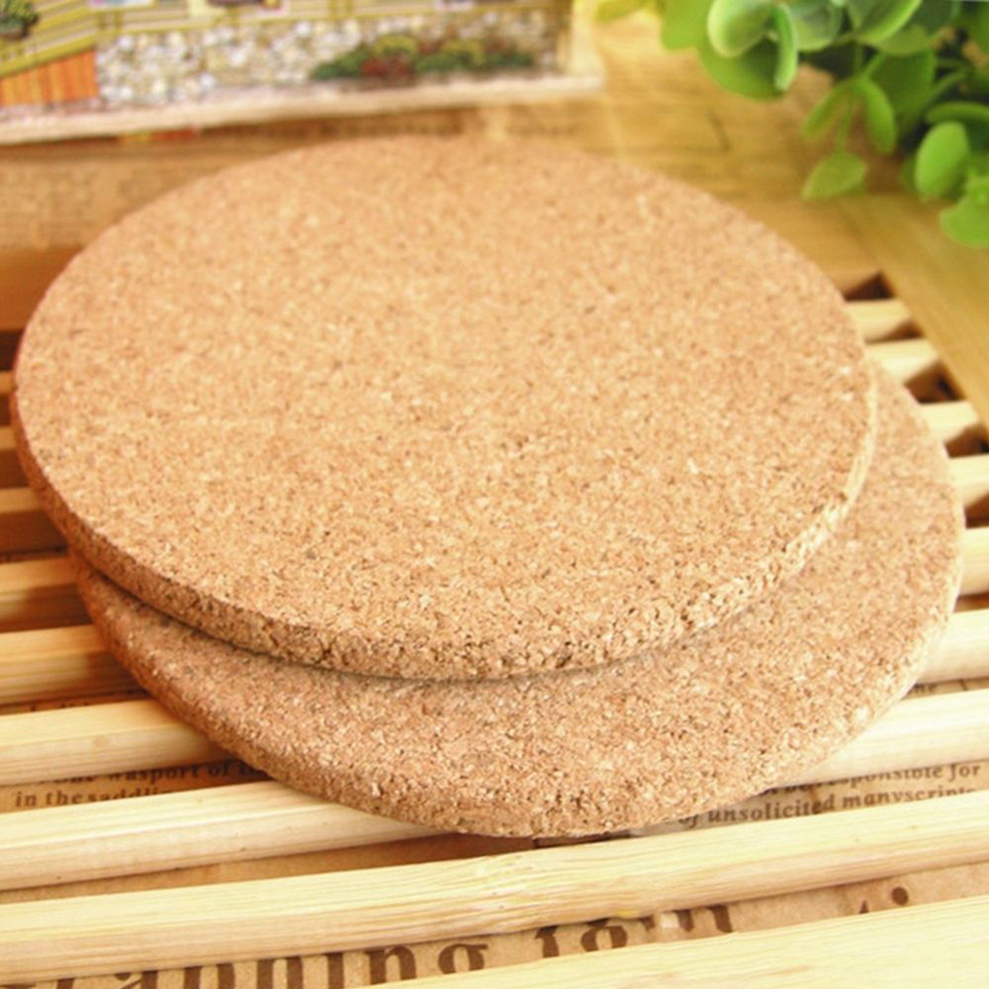 FOCUSNORM 6x Coaster Absorbent Cork Bar Cork Mat Round Plant Coasters Cork Board