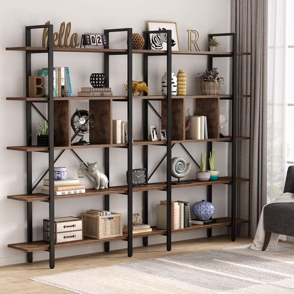 5-Tier Bookshelf,  Industrial Bookcase Display Storage Shelf