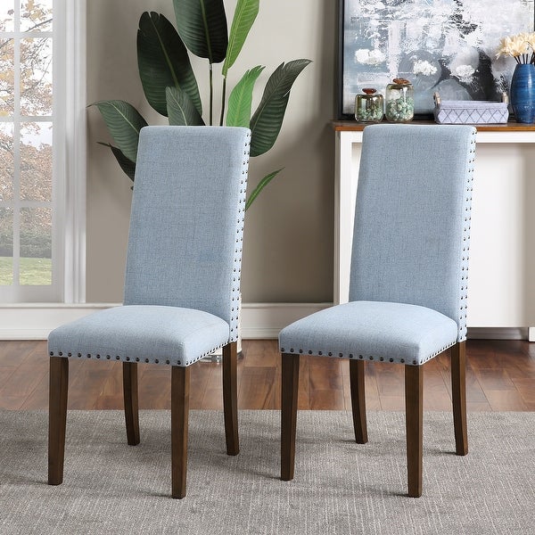 2 Pcs Upholstered Dining Chairs Fabric Dining Chairs with Copper Nail