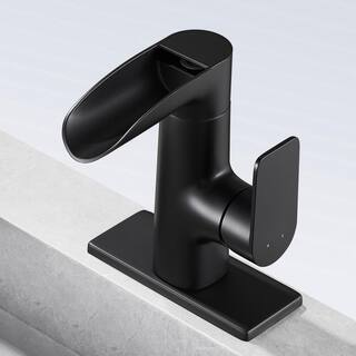 Zalerock Waterfall Single Handle Single Hole Bathroom Faucet in Matte Black WPMP003