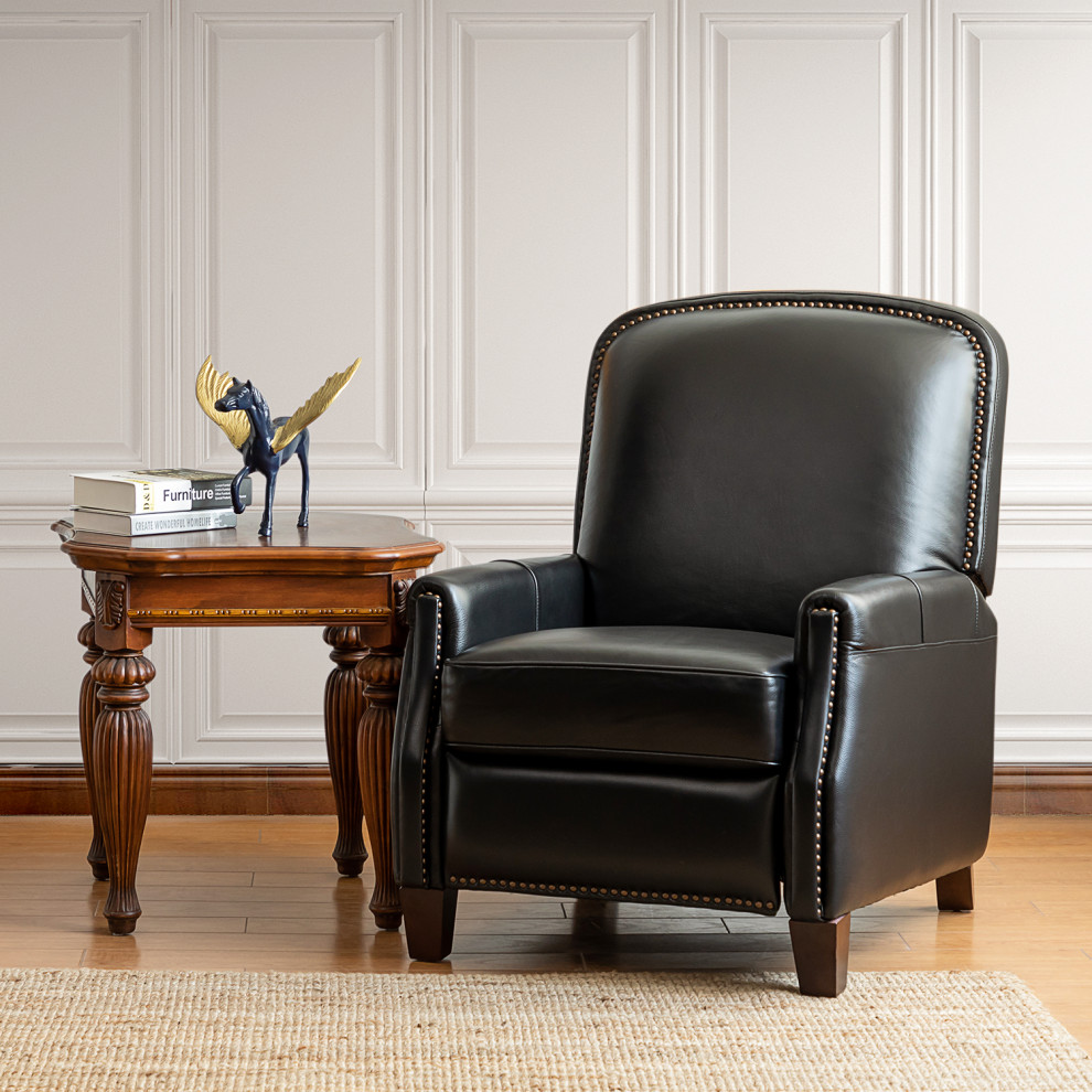 Genuine Leather Cigar Recliner With Nail Head Trim   Transitional   Recliner Chairs   by Karat Home  Houzz