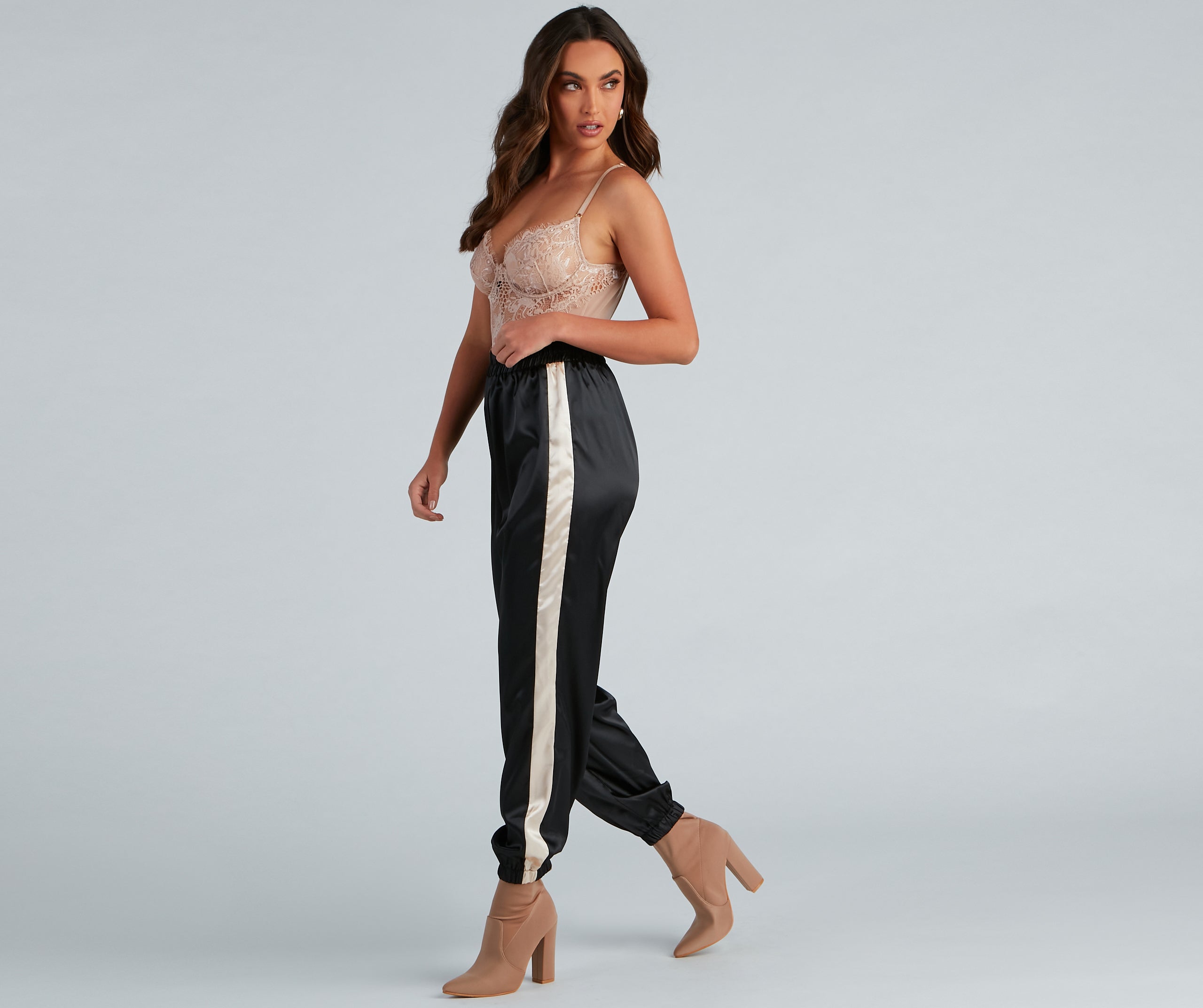 Sleek Striped Satin Joggers