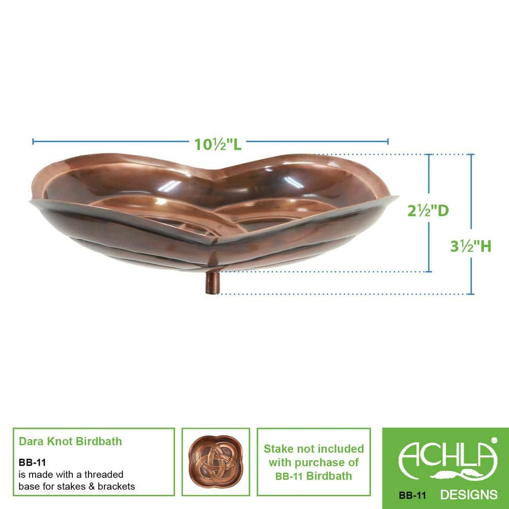 ACHLA DESIGNS 10.5 in. Tall Antique Copper Celtic Dara Knot Birdbath Bowl BB-11