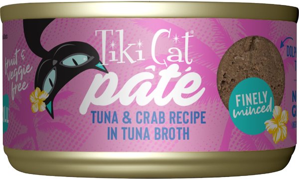 Tiki Cat Pate Tuna and Crab Recipe in Tuna Broth Wet Cat Food， 2.8-oz， case of 12