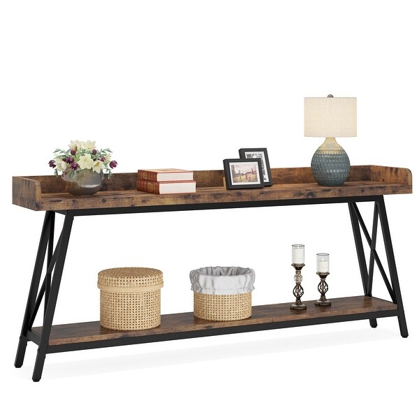 70.9 inch Long and Narrow Console Table Behind Sofa Couch， Rustic Brown Entry Table