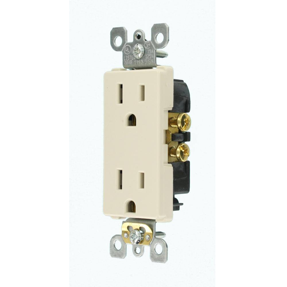 Leviton Decora 15 Amp Residential Grade Self Grounding Duplex Outlet Light Almond R56-05325-0TS