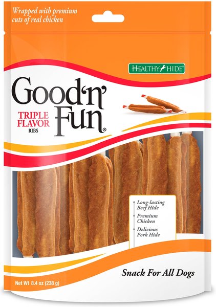 Good 'n' Fun Triple Flavor Ribs Dog Treats， 8.4-oz bag