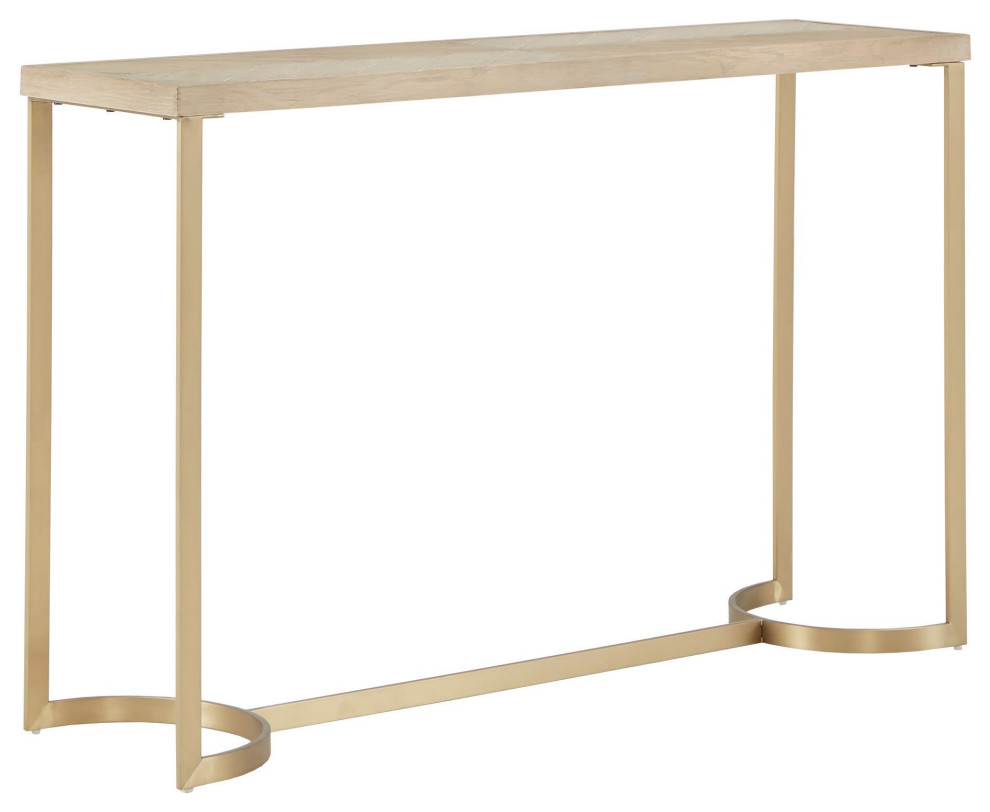 Glam Console Table  Trestle Like Shiny Gold Metal Base With Natural Wooden Top   Contemporary   Console Tables   by Decor Love  Houzz