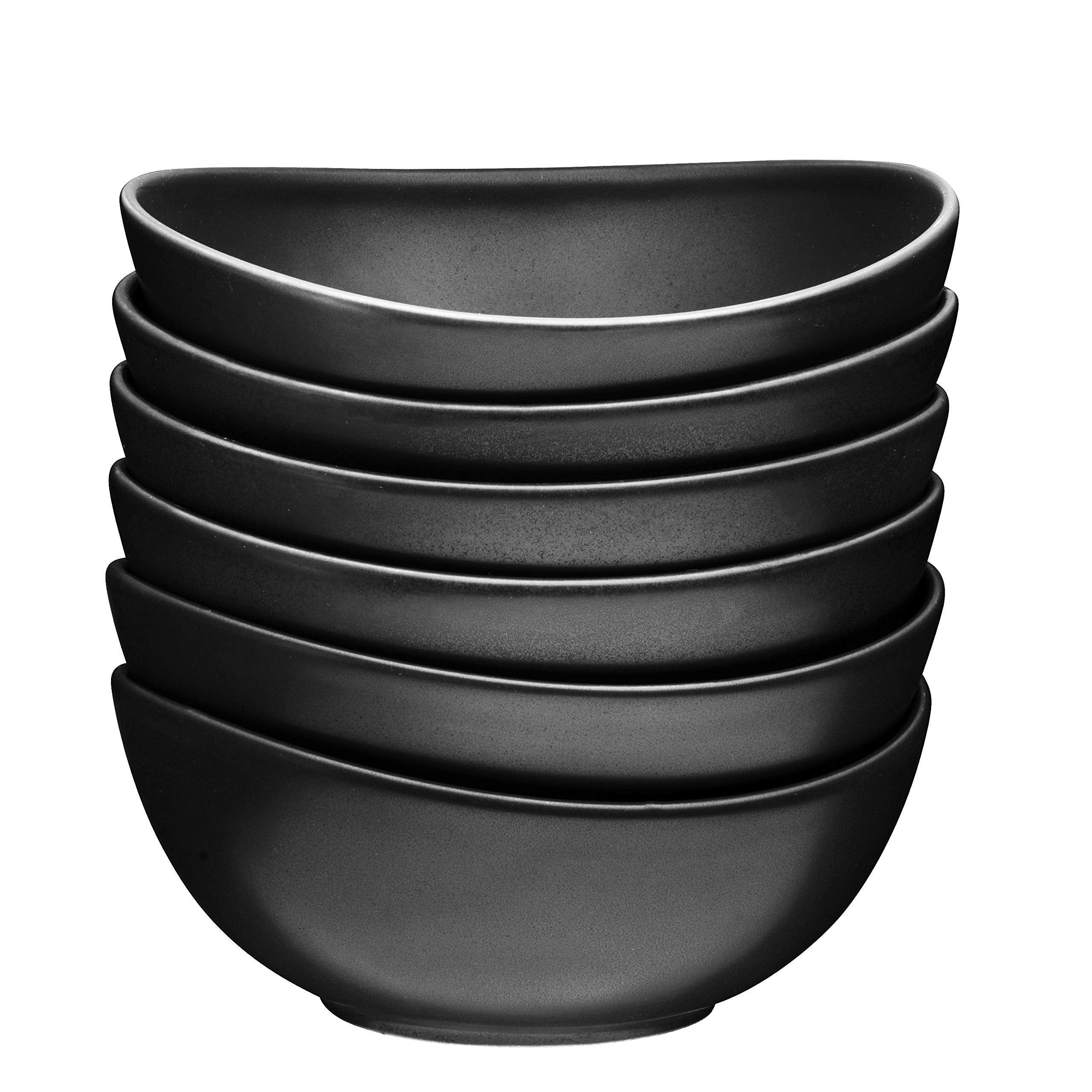 Bruntmor Ceramic Salad， Cereal And Pasta Bowls Set Of 6， Shallow Dinner Bowls That Are Oven， Microwave Oven And Dishwasher Safe， Chip And Scratch Resistant， Matte Black， 28 oz