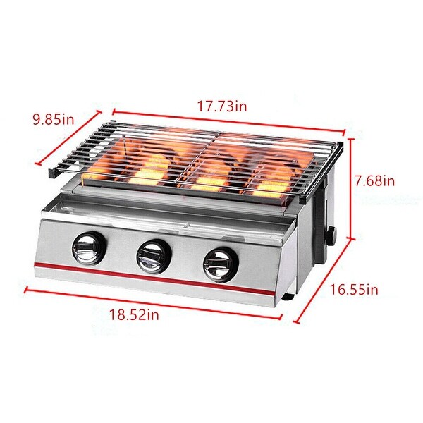 3 Burner Commercial BBQ Gas LPG Grill for Outdoor - 18.52*16.55*7.68in