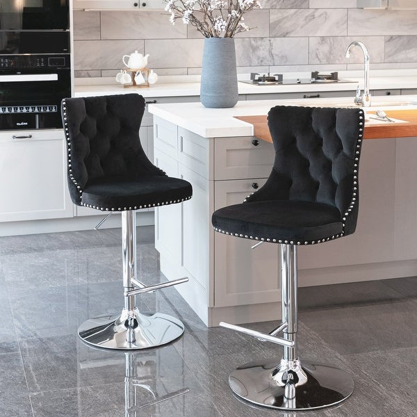 Swivel Velvet Barstools Adjusatble Seat Height from 25-33 Inch， Modern Upholstered Bar Stools (Set of 2) with Backs