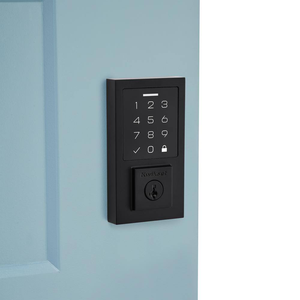 Kwikset SmartCode 270 Contemporary Matte Black Touchpad Single Cylinder Electronic Deadbolt Featuring SmartKey Security 9270CNT514SMTRB