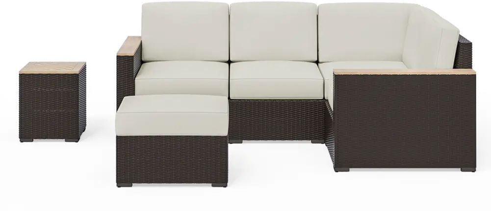 Palm Springs Brown Outdoor 4 Seat Sectional with Ottoman