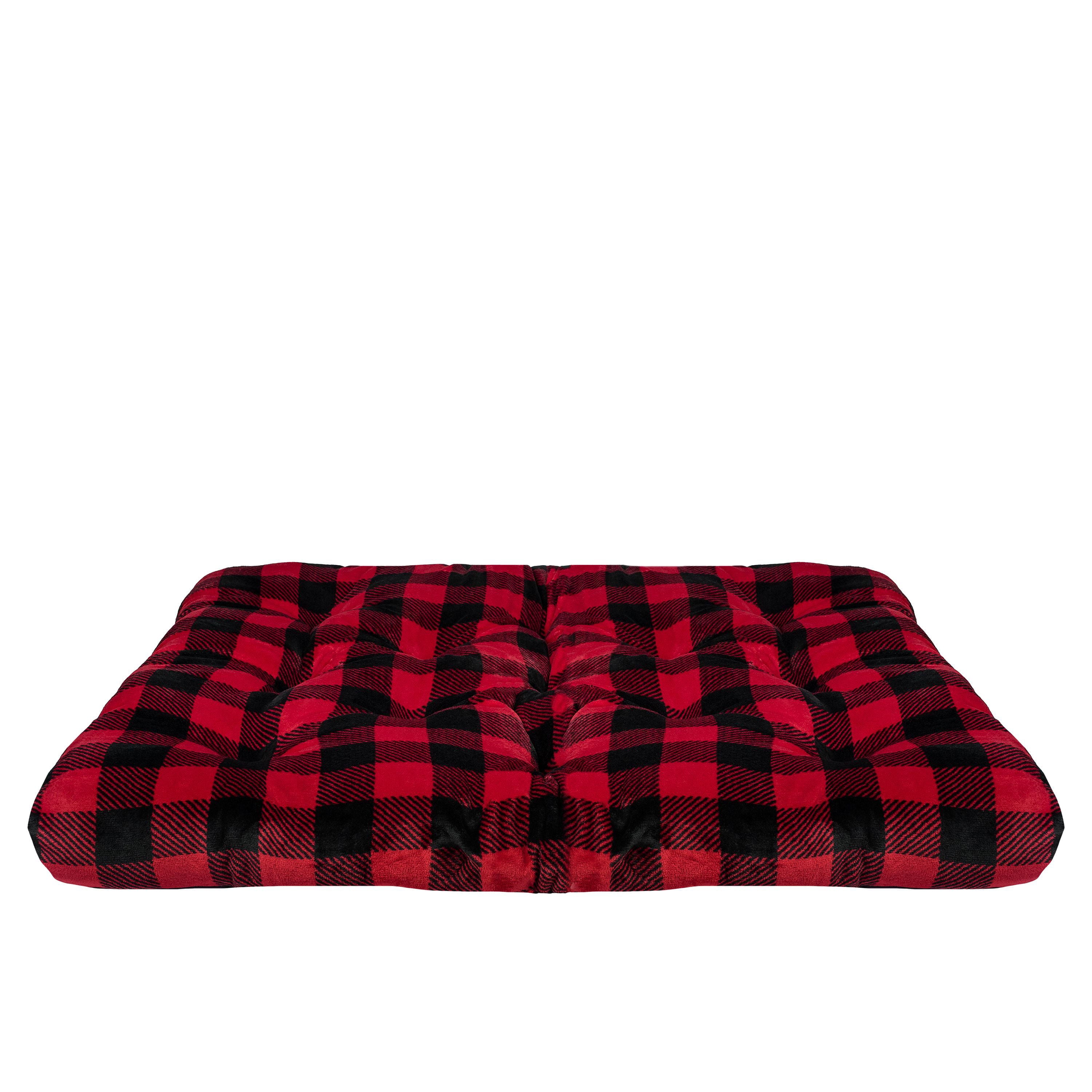 Vibrant Life Extra Large Dog Bed, Plush Tufted Red Buffalo Plaid