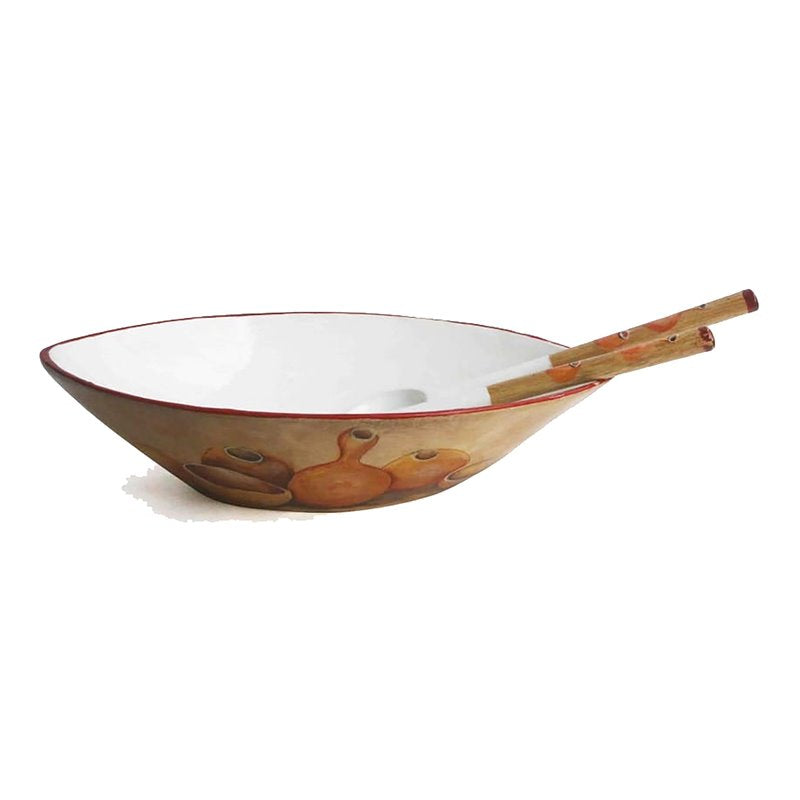 House of Avana Hand-Carved Wood Salad Bowl with Hand-Painted Calebass in Brown