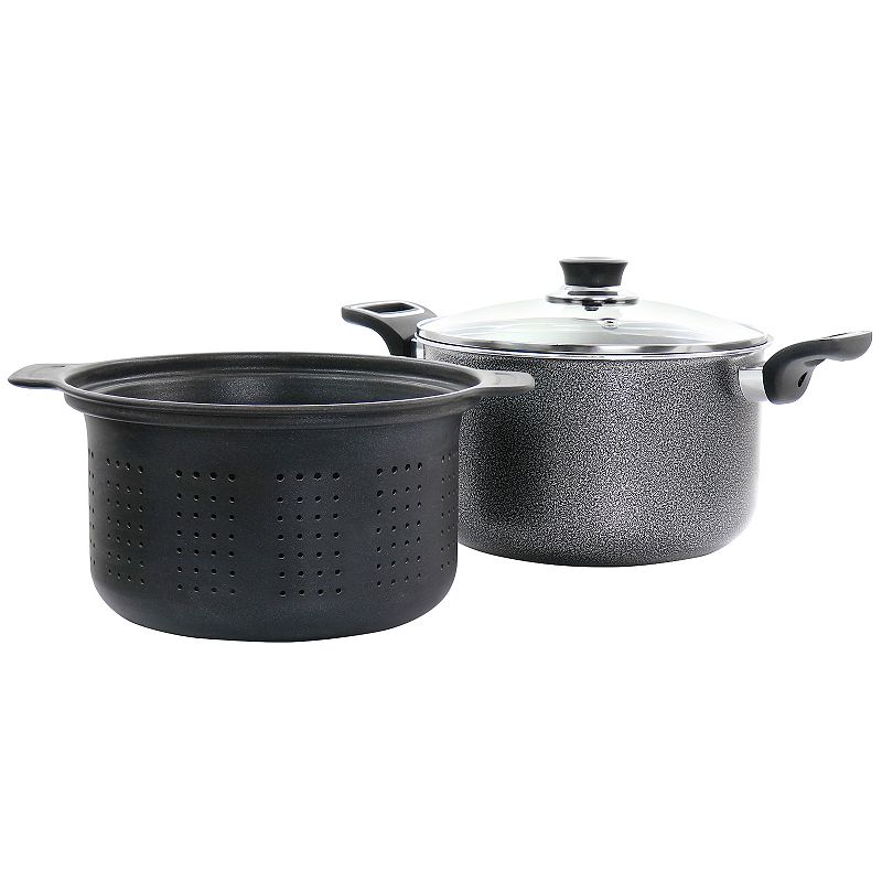 Oster Cocina Clairborne 3 Piece Aluminum Nonstick Pasta Pot with Lid in Charcoal Grey