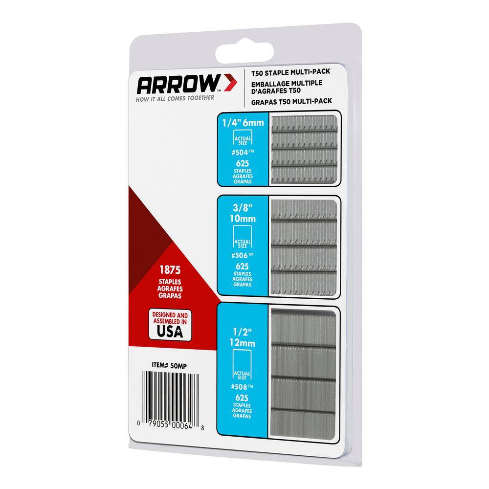 Arrow T50 14 in. x 38 in. x 12 in. Staple Multi-Pack (1875-Pack) 50MP