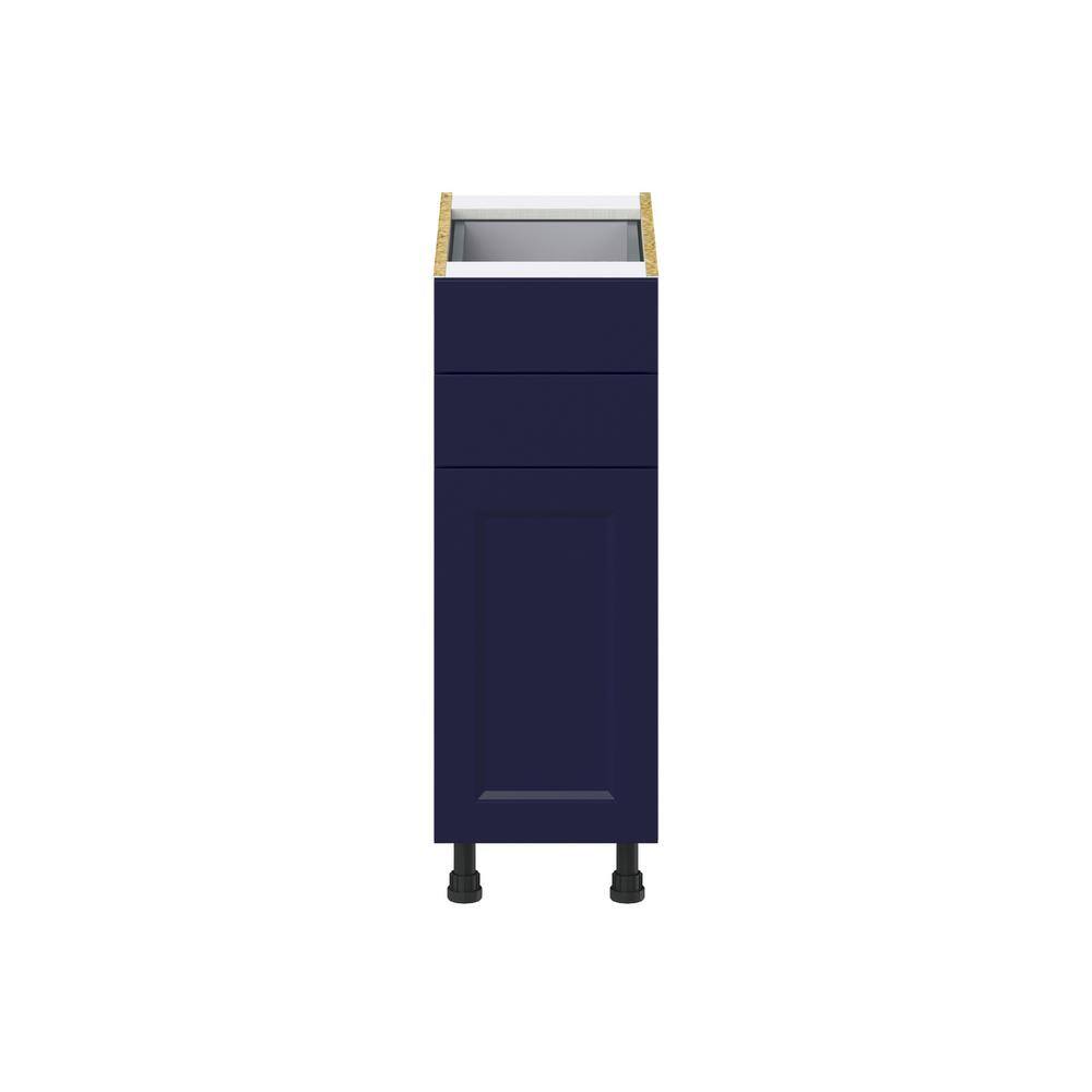 J COLLECTION Devon 12 in. W x 24 in. D x 34.5 in. H Painted Blue Shaker Assembled Base Kitchen Cabinet with 2-Drawers DSB12B(LR)-DV