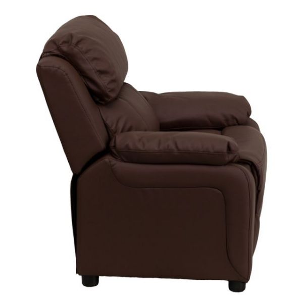 Flash Furniture Deluxe Heavily Padded Contemporary Brown Leather Kids Recliner with Storage Arms [BT-7985-KID-BRN-LEA-GG]